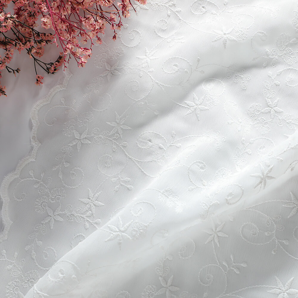 Embroidered Lace Milk Silk Dress Embroidered Fabric for Women's Wear W 4